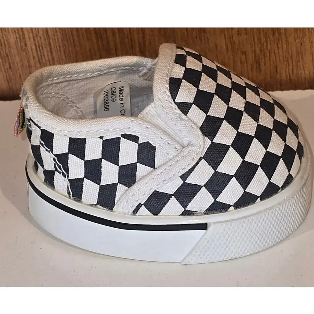 BABW Baby Shoes Lot 2 Pairs High Top Sneakers Checkerboard Slip On Black White